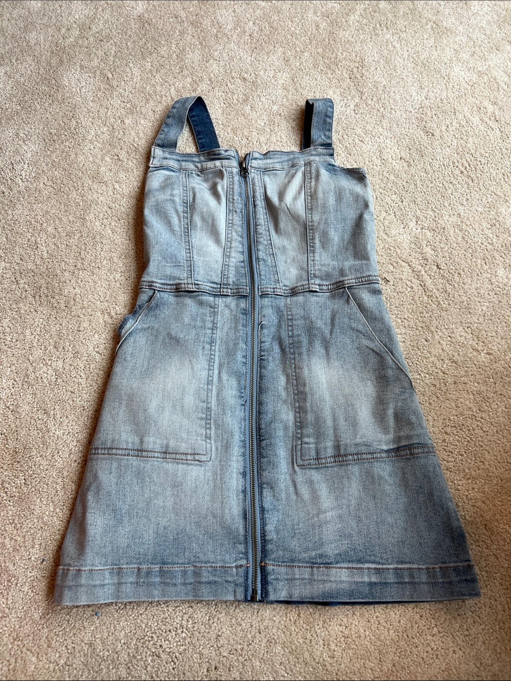 Altar'd State Light Wash Denim Zip-Front Pinafore Dress